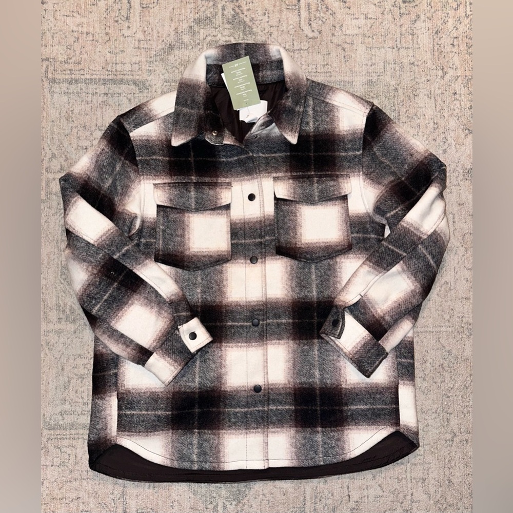 H&M Black, White & Cream Plaid Shacket Jacket